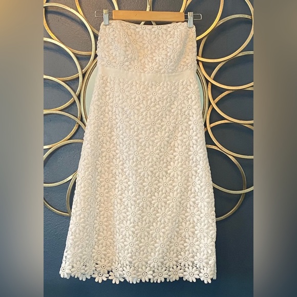 Lilly Pulitzer Bowen Strapless Floral Lace Bride Shower Wedding Dress White 8 M - Picture 3 of 9